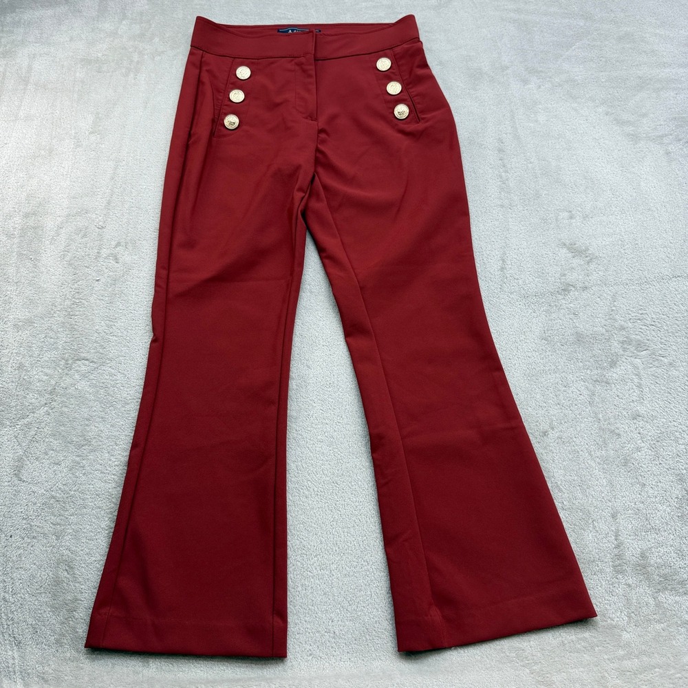 JL Atelier Sailor Pants Women S Burgundy Red Gold Button Flare High Rise Trouser